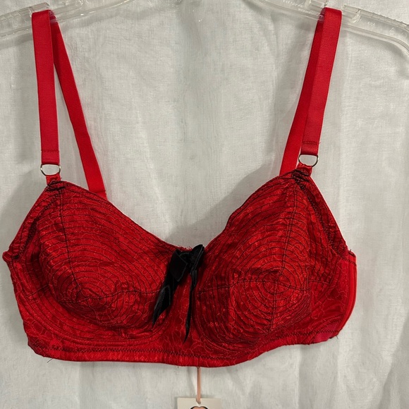 Bettie Page Red Lace Bra & Brief Set - Picture 2 of 10